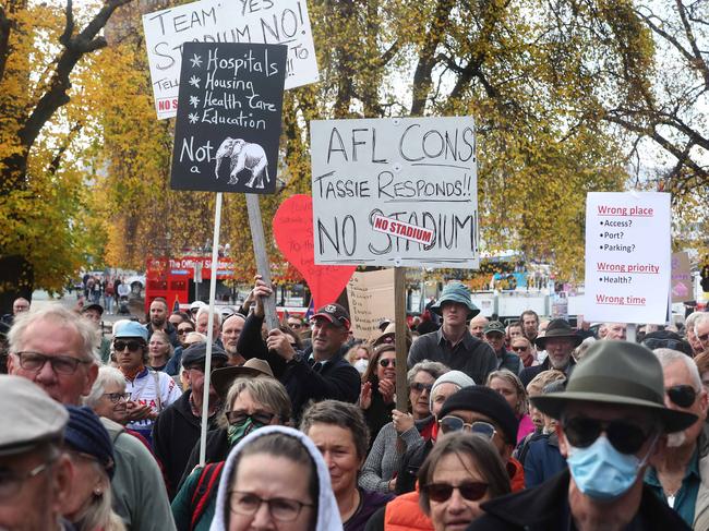 Stop the Stadium rally on parliament lawns Hobart. Picture: Nikki Davis-Jones