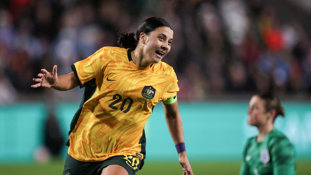 Sam Kerr will lead the line for Australia – most likely in Gustavsson’s preferred 4-4-2 formation. Picture: Getty