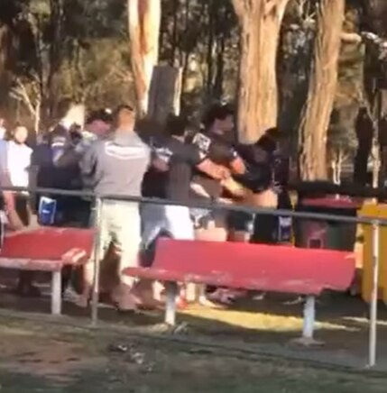 A wild fight breaks out on the sidelines of an Brisbane rugby league A Grade fixture in Ipswich.