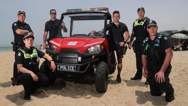Police will saturate bayside suburbs as Melbourne braces for severe heat. Picture: Alex Coppel