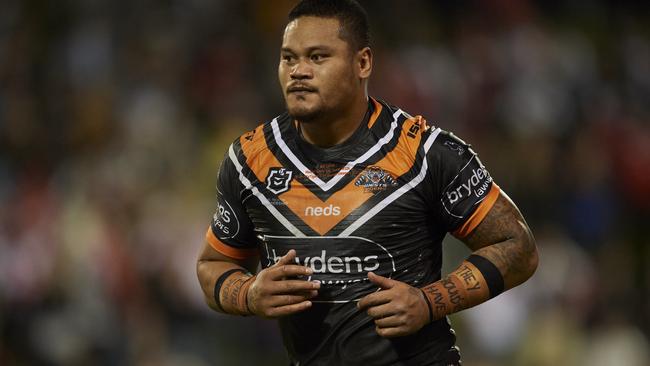 WOLLONGONG, AUSTRALIA – MARCH 15: Joey Leilua of the Tigers is pictured during the round 1 NRL match between the St George Illawarra Dragons and the Wests Tigers at WIN Stadium on March 15, 2020 in Wollongong, Australia. (Photo by Brett Hemmings/Getty Images)