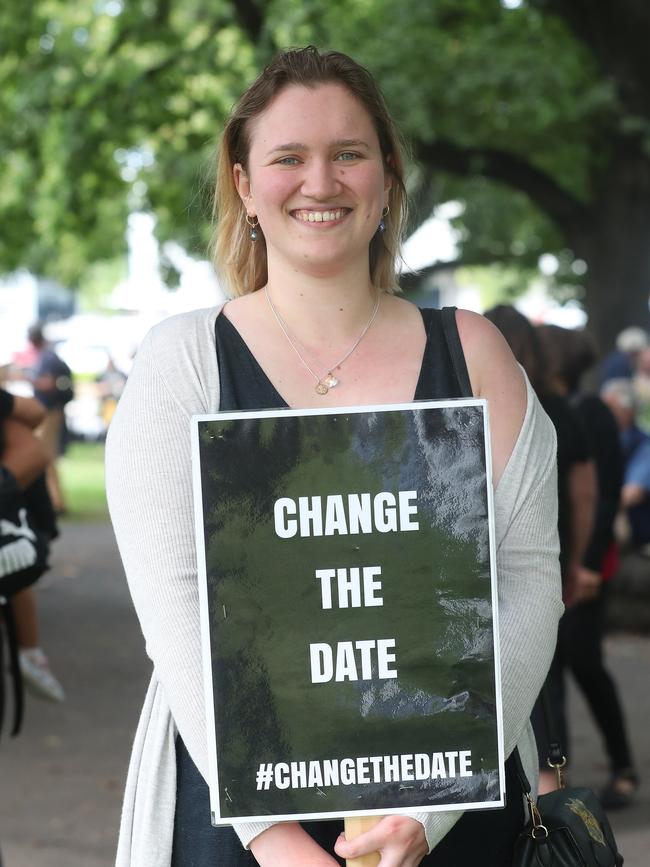 Asha Perry at the Change the Date/Invasion Day rally on Parliament Lawns, Hobart. Picture: Nikki Davis-Jones