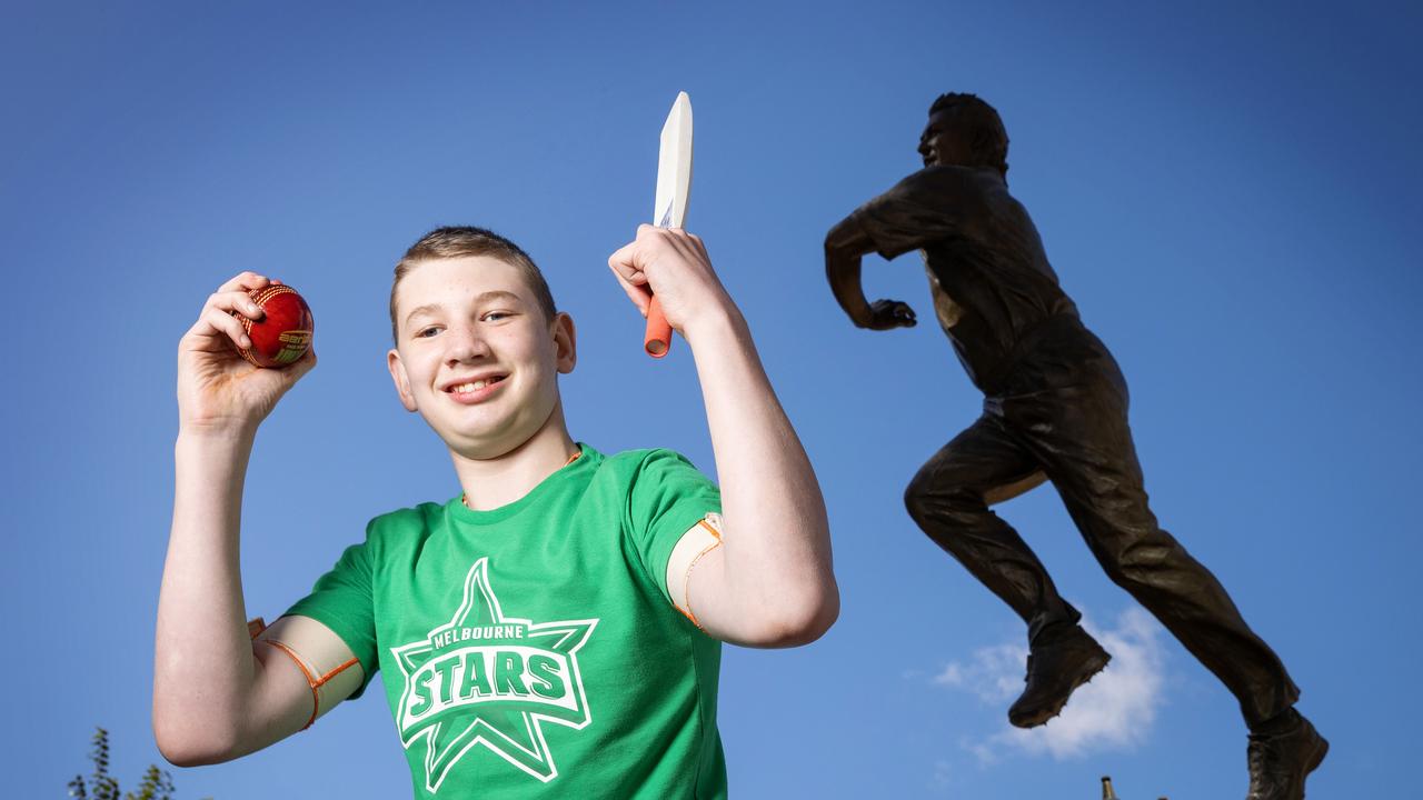 Austin paying tribute to Warne outside the MCG. Picture: Mark Stewart