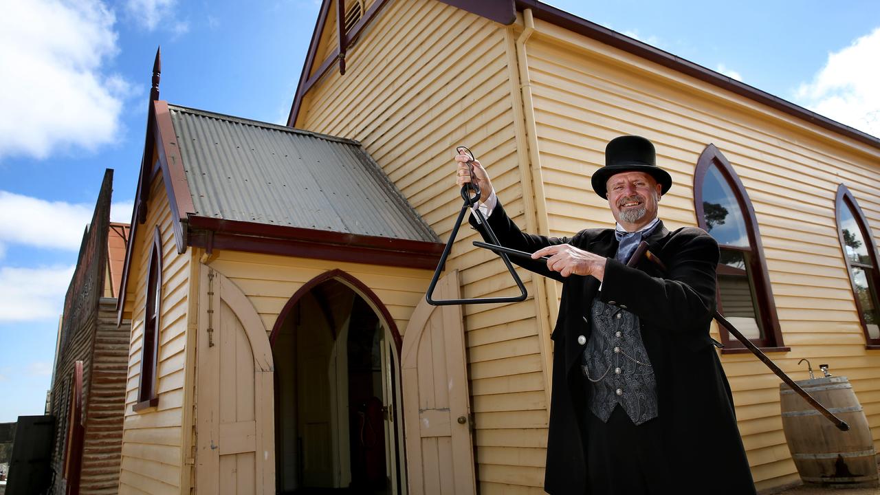 Schools like this one at Sovereign Hill, Ballarat, were only built later in the Gold Rush at permanent towns. Peter Beckwith is a teacher at Sovereign Hill. Picture: Andy Rogers