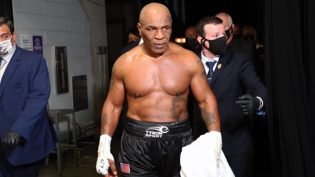 Mike Tyson has been caught on camera taking multiple swings at an annoying passenger on board a US flight. Picture:  Joe Scarnici/Getty Images for Triller.