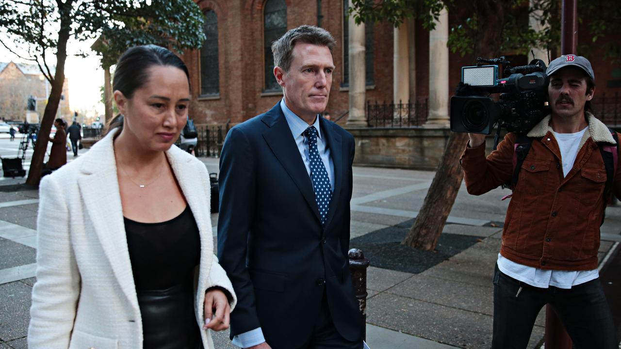 Solicitor Rebekah Giles and Christian Porter leaving a press conference at the Queens Square Supreme Court in Sydney. Picture: NCA NewsWire/Adam Yip
