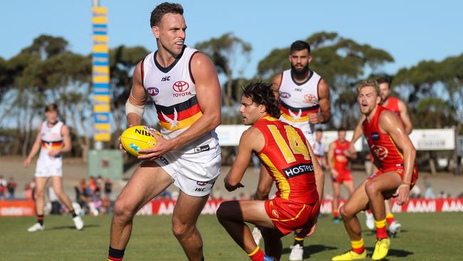 Brodie Smith had 34-disposals in a best-on-ground performance in Adelaide’s last Marsh Community Series game going into Round 1. Picture: AFL Photos.