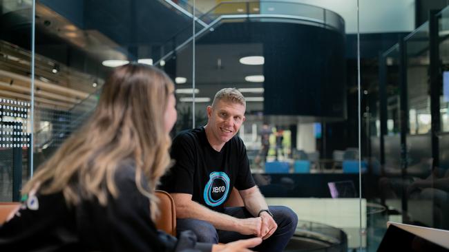 Xero's Managing director Joseph Lyons chatting to staff inside the new venue. Picture: Supplied