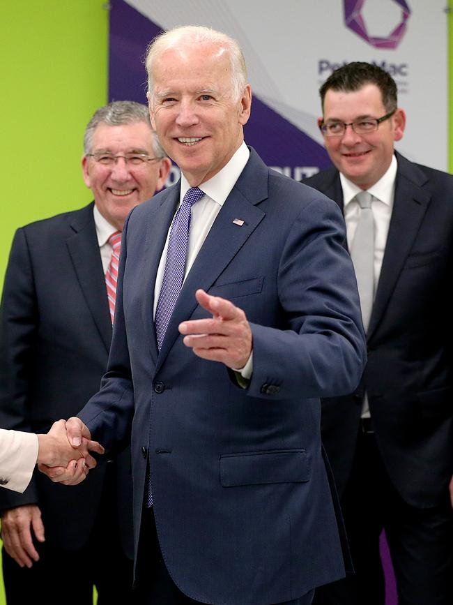 The then Vice President of the United States, Joe Biden, visited the Victorian Comprehensive Cancer Centre in 2016. Picture: Mark Stewart