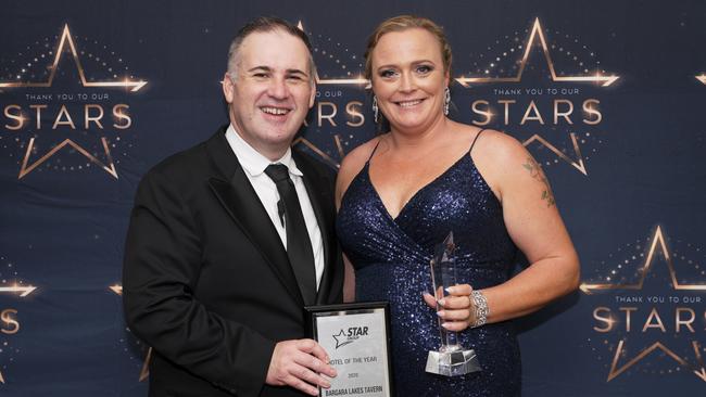 Bargara Lakes Tavern owner Steven Shoobridge and venue manager Bec Light took home the award for Hotel of the recent Year at the Star Group conference.