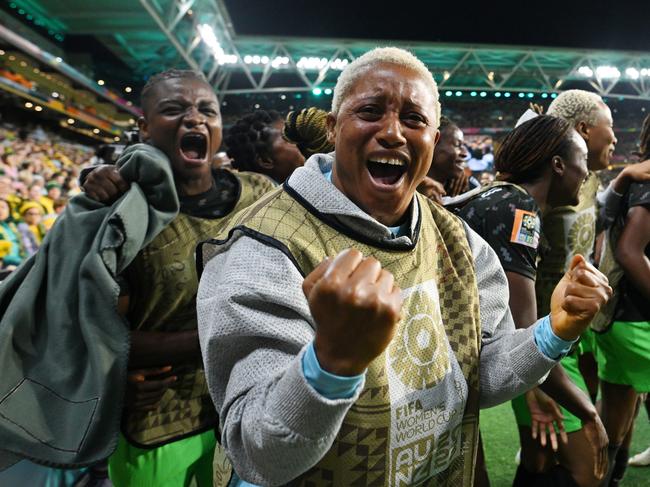 Tochukwu Oluehi of Nigeria celebrates her team's third goal scored by Asisat Oshoala. Picture: Justin Setterfield/Getty Images.