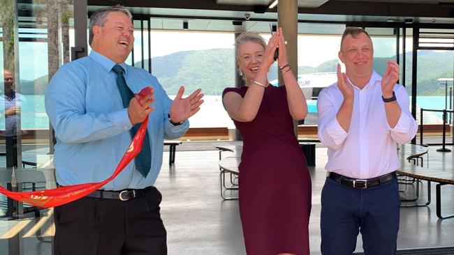 Willcox opened the redeveloped Shute Harbour alongside Nationals Senator Bridget McKenzie and Qld Deputy Premier Steven Miles in December 2021. Picture: Kirra Grimes