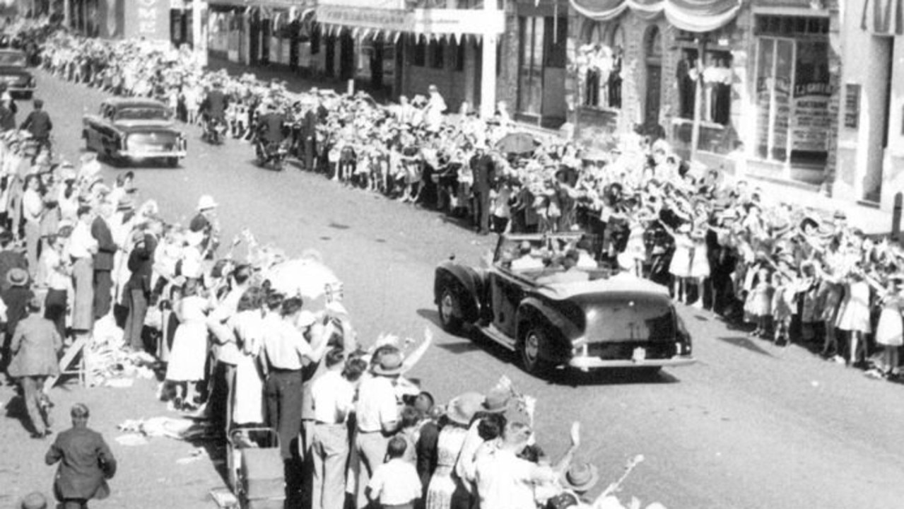 Crowds line Margaret Street during Queen Elizabeth II and Prince Philip's visit to Toowoomba, Queensland. Way We Were Contributed