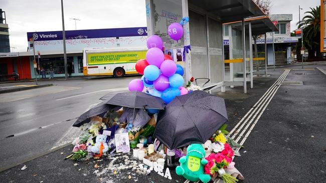 Tributes at the site where Pasawm Lyhym died near Sunshine Station. Picture: Luis Enrique Ascui