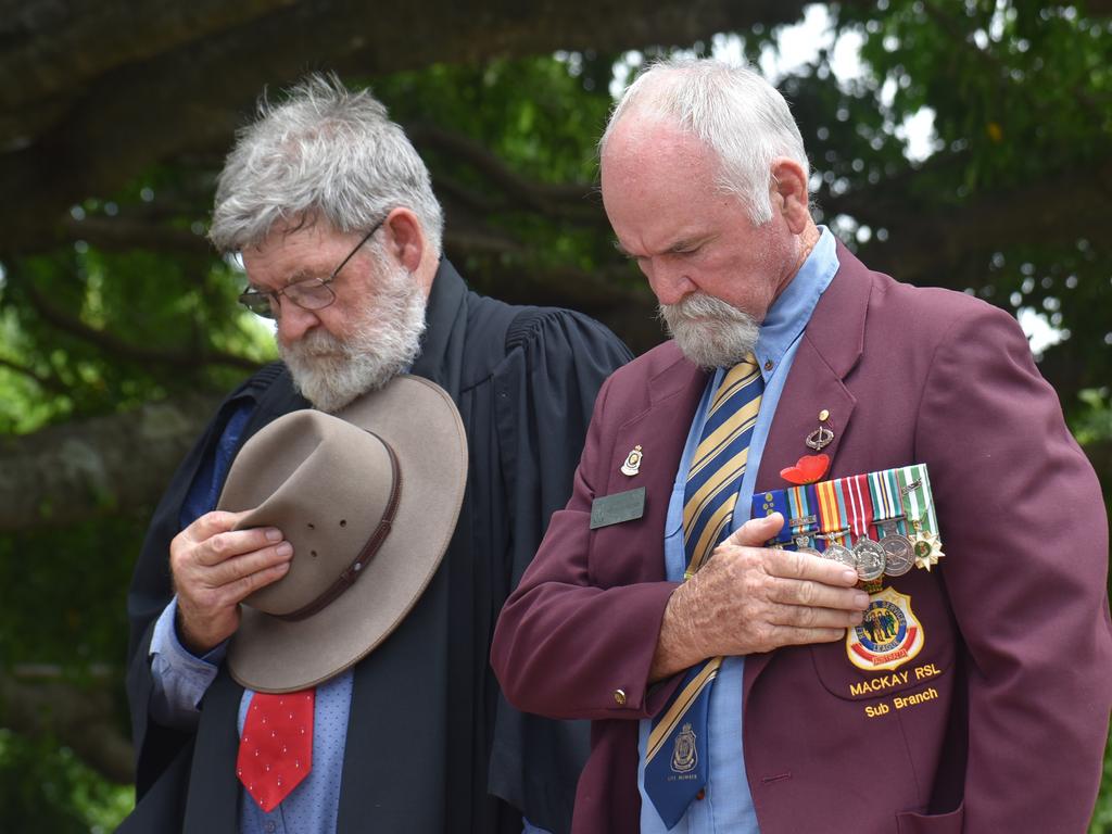 Reverend Jim Brown and Vietnam War veteran Ken Higgins at the 2021 Remembrance Day Ceremony in Jubilee Park. Picture: Lillian Watkins
