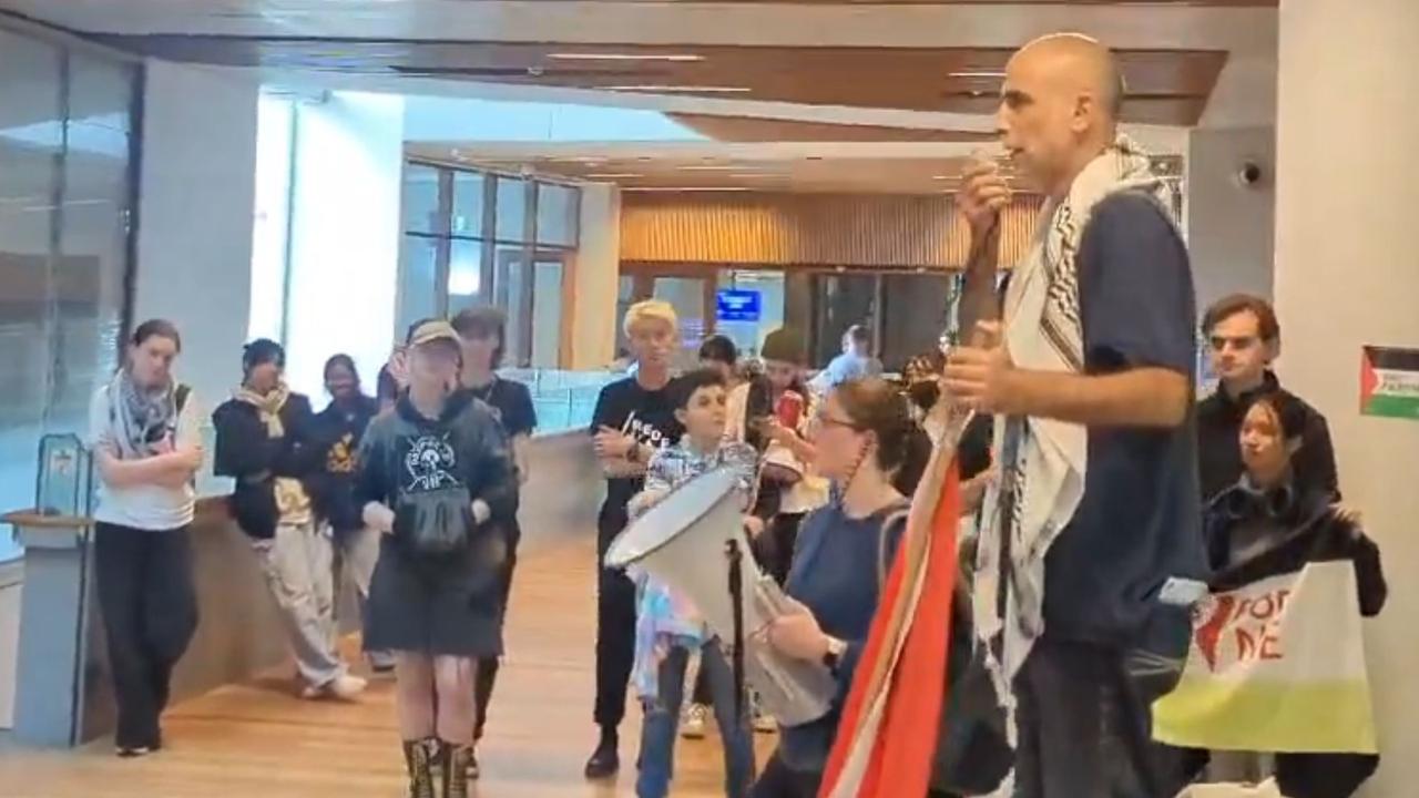 Students for Palestine protesters occupy a building at the University of Queensland. Picture: X