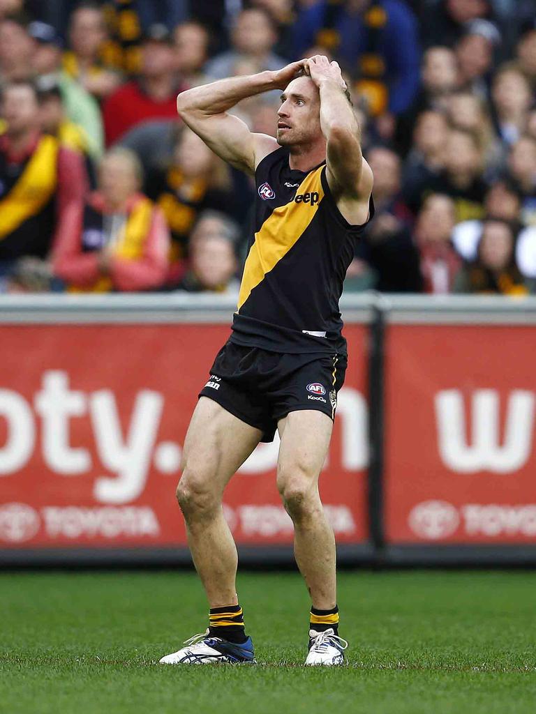 Tuck reacts after missing a shot at a goal in his only finals appearance. Picture: Michael Klein