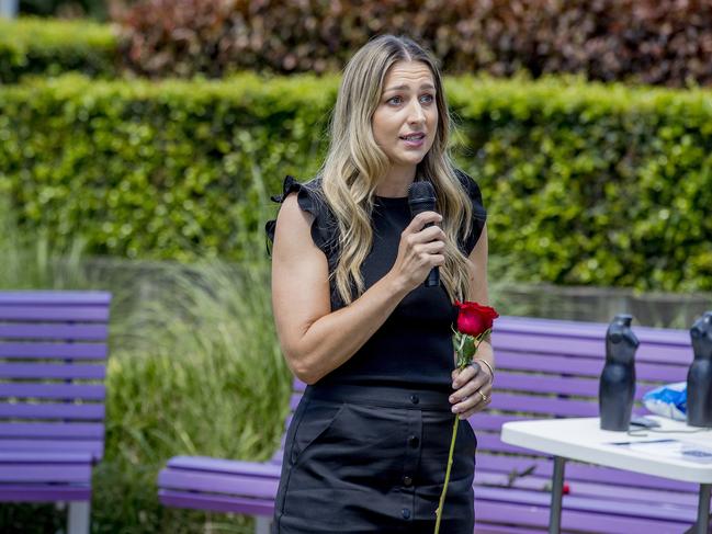 LNP candidate Laura Gerber at the red Rose DV rally at the DV memorial in Norm Rix park, Labrador. Picture: Jerad Williams
