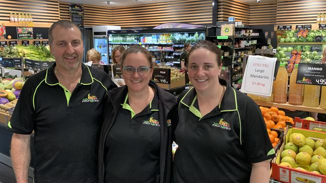 TC's Fruit and Veg owners Craig and Chris Blacker with their daughter Tarsh. Picture: Kaysee Miller