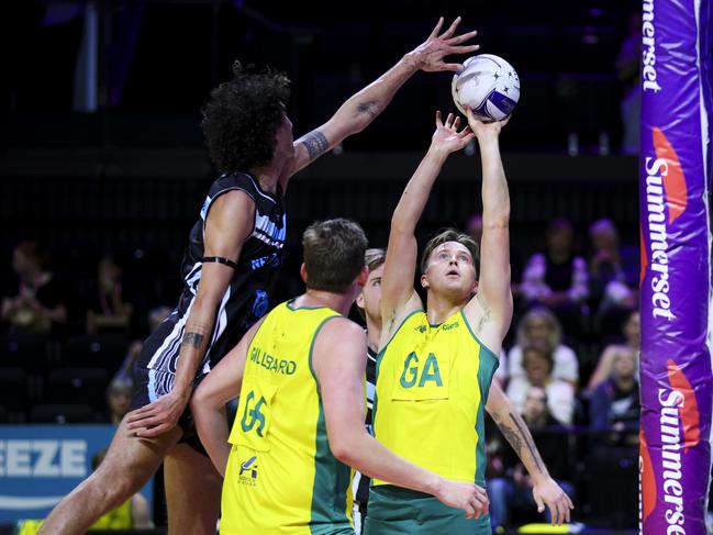 Australia’s male netball team, the Kelpies, beat the Net Blacks in Wellington last year. Picture: Getty Images