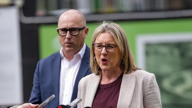 Corey Hannett with Transport and Infrastructure Minister Jacinta Allan. Picture: Ian Currie