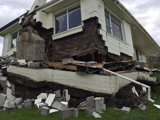 A house on a fault line near Bluff Station, Kaikoura on the South Island's east coast. Picture: AFP PHOTO / RADIO NEW ZEALAND / ALEX PERROTTET.