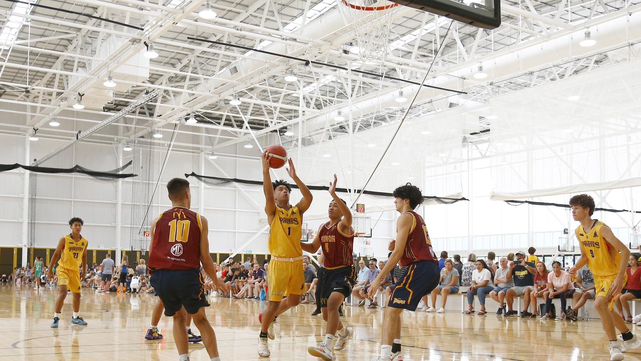 Action from the QLD basketball championships on the Gold Coast. Picture: Tertius Pickard