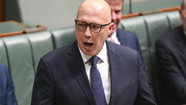 Leader of the Opposition Peter Dutton during Question Time at Parliament House in Canberra. Picture: NCA NewsWire / Martin Ollman