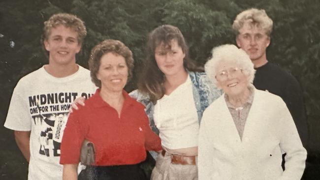 Left: Phillip Walton, mum Sharon Olive, sister Loeen Howse, Great-Grandmother Kathleen Anderson, and brother Ian Walton. Picture: Supplied.