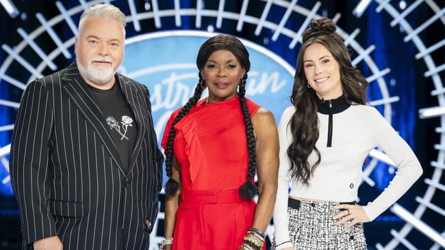 Australian Idol hosts Kyle Sandilands, Marcia Hines and Amy Shark.