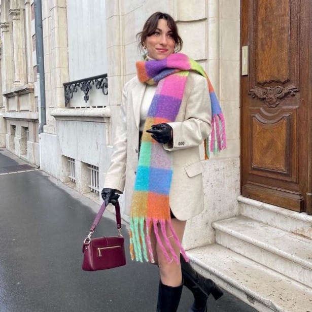 Acne Studios’ checked scarf has been popular with fashionistas. Picture: Instagram/@lucilegt__