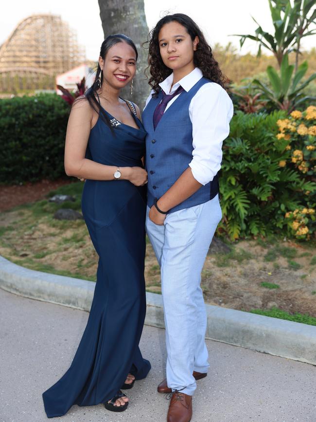 Jasmine Herford and Nandini Chmelik at the Southport State High School Formal at SeaWorld. Picture, Portia Large.