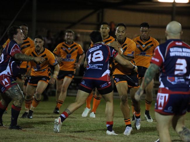 Israel Folau makes his Rugby League Gold Coast debut for Southport Tigers against defending champions Runaway Bay at Owen Park, Southport. Pic Mike Batterham