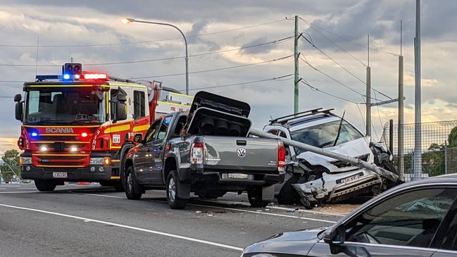 The scene of the accident at the intersection of Ferry Rd and Queen St at Southport. Picture: Keith Woods.