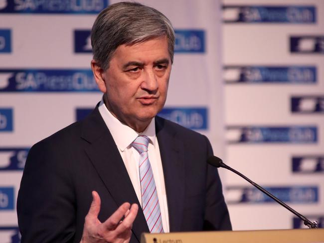 SA Treasurer Rob Lucas speaks at the SA Press Club State Budget Lunch at the Grand Chancellor Hotel in Adelaide, Wednesday, June 19, 2019.  (AAP Image/Kelly Barnes) NO ARCHIVING