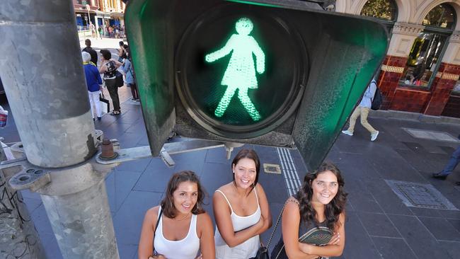 In 2017 Melbourne lights featuring a female figure were unveiled at the intersection of Flinders and Swanston Streets. Picture: Jason Edwards