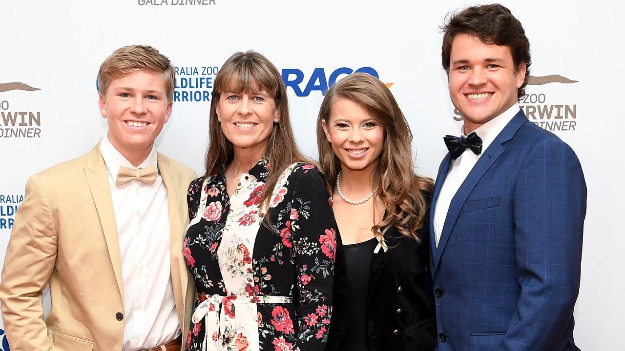 Robert, Terri, Bindi and Bindi’s husband Chandler Powell all work at Australia Zoo. Picture: Getty Images.