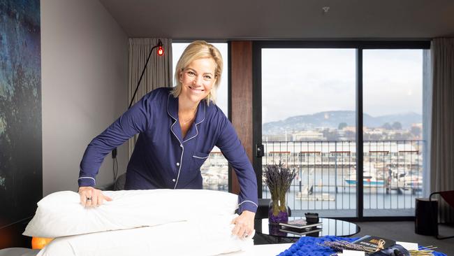 Sleep expert Shea Morrison has has helped create a slumber suites, an offer by MACq 01 Hotel which is offering $100 discounts for every hour of sleep beyond six hours. Picture: Richard Jupe/MACq 01 Hotel