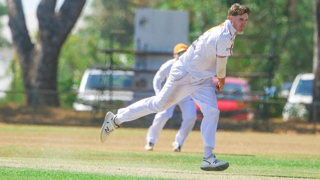 Josh Kann in action for Tracy Village in Darwin Premier Grade cricket. Picture:Glenn Campbell