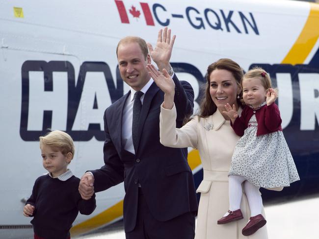 Prince William and Kate with their two elder children Prince George and Princess Charlotte. Picture: Jonathan Hayward/The Canadian Press via AP