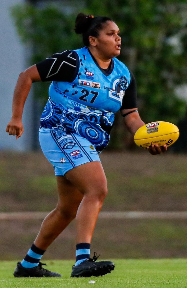 Molly Althouse playing for the Darwin Buffaloes playing for the Tiwi Bombers in the 2024-25 NTFL season. Picture: Celina Whan / AFLNT Media