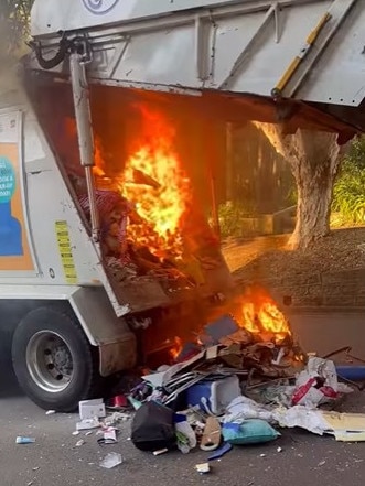 A garbage truck in Bondi Beach caught fire after one of the batteries got mixed up in everyday trash. Picture: Facebook/Waverley Council