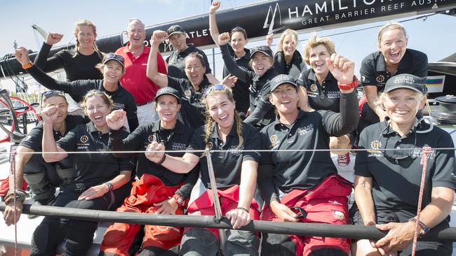 The crew of Wild Oats X after finishing the Sydney to Hobart last year.