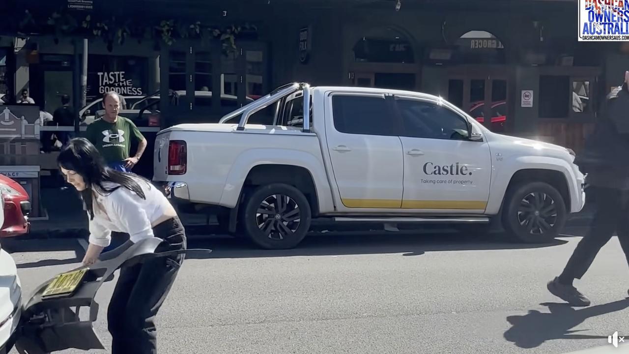 Vision shows the moment a wild road rage incident plays out on a busy Newcastle street. Picture: Dash Cam Owners Australia