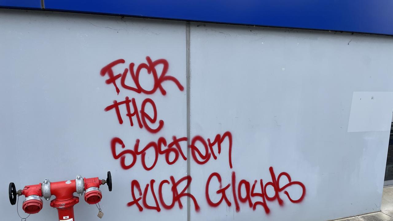 The graffiti contains anti-Covid messages. Picture: NCA NewsWire