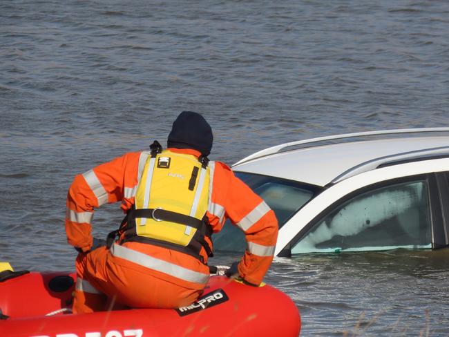 A car has driven into a dam along McKenzie Drive in Wendouree. Picture: Tim Cox