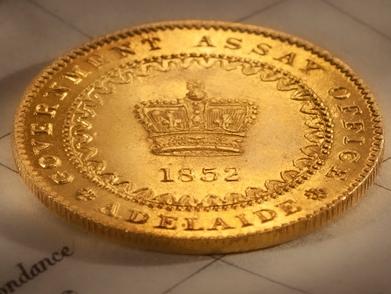 The Nobleman Gold One Pound coin minted in Adelaide in 1852. Picture: Supplied