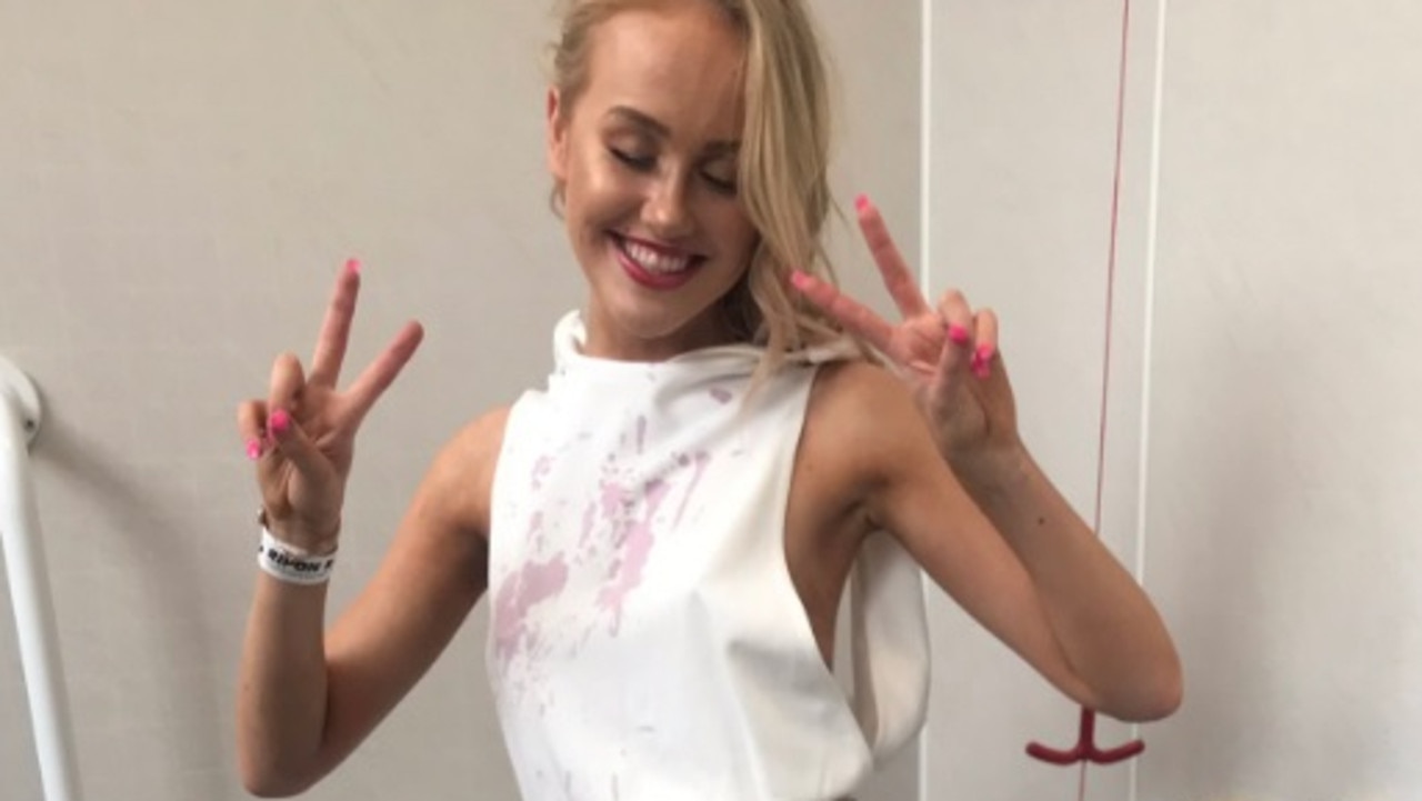White jumpsuit red wine sales