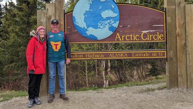 Tassie Devils fans show off the club colours at the Arctic Circle.