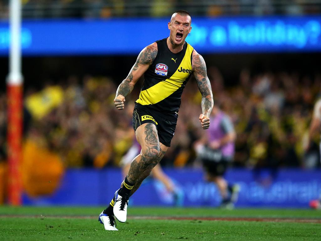 Dustin Martin claimed his third Norm Smith Medal in the 2020 Grand Final win. Picture: Jono Searle/AFL Photos/via Getty Images